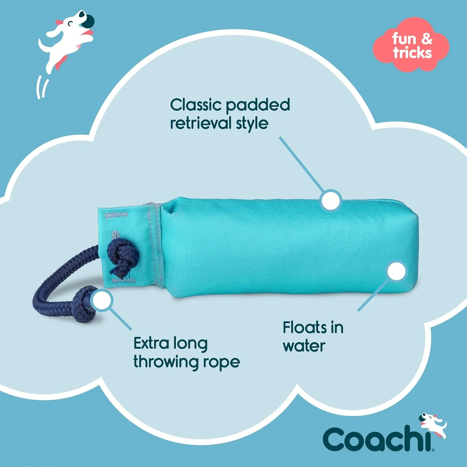 Coachi Canvas Training Dummy, Floats, Long Distance Throwing, Classic Retrieval Toy, Gundog and Puppy Training. Dog Accessory. Suitable for Large Dogs and Puppies (Size L, Light Blue)