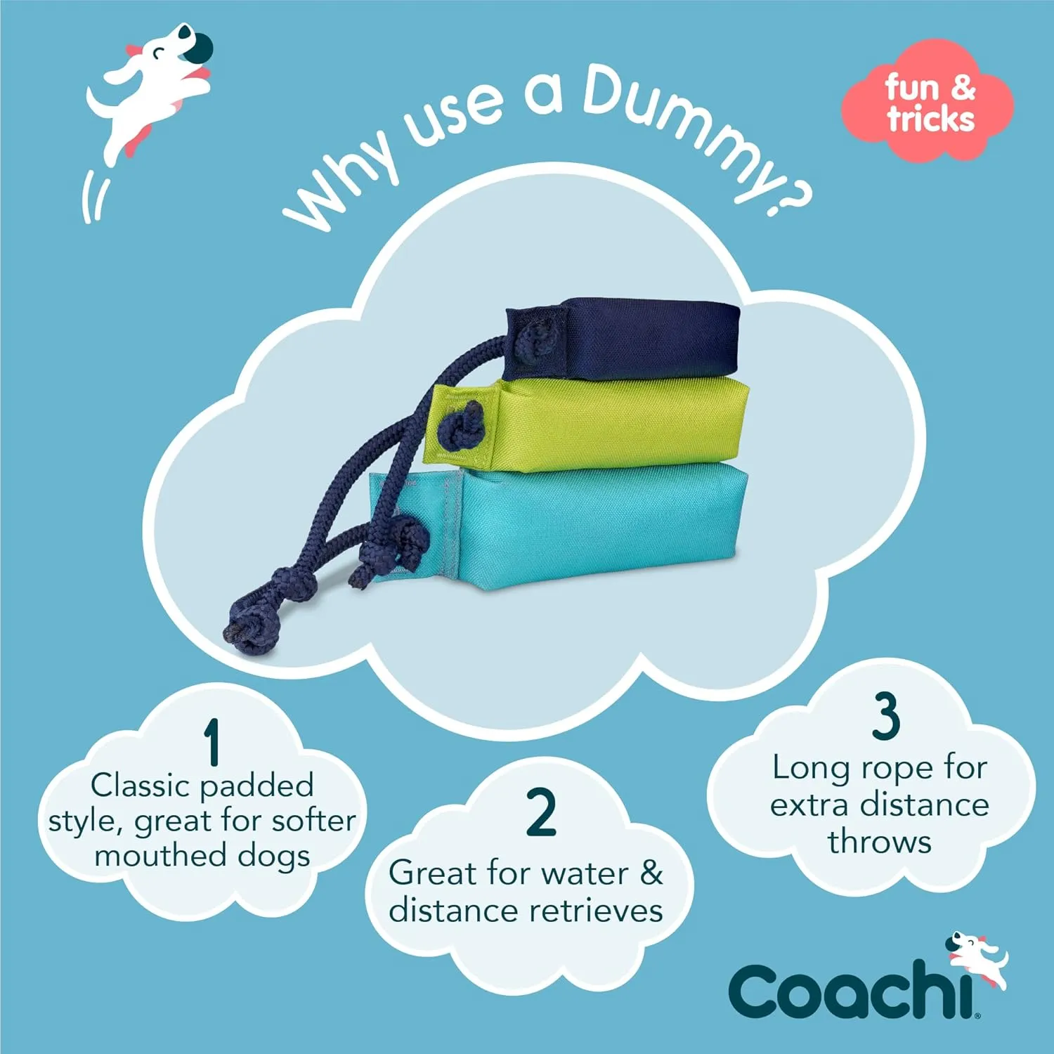 Coachi Canvas Training Dummy, Floats, Long Distance Throwing, Classic Retrieval Toy, Gundog and Puppy Training. Dog Accessory. Suitable for Large Dogs and Puppies (Size L, Light Blue)