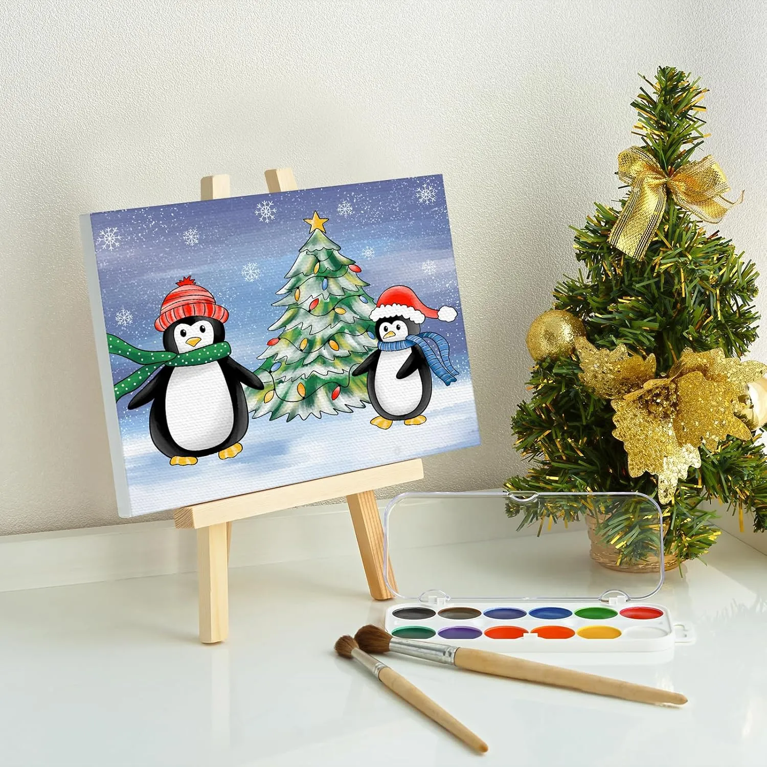 COCHIE 6 Pack 8x10 Inches Christmas Pre Drawn Canvas to Paint for Sip and Paint Party, X-mas Pre Printed Canvases, Peppermint Candy House Snowman Pre Sketched Canvas for Painting for Adults, Kids