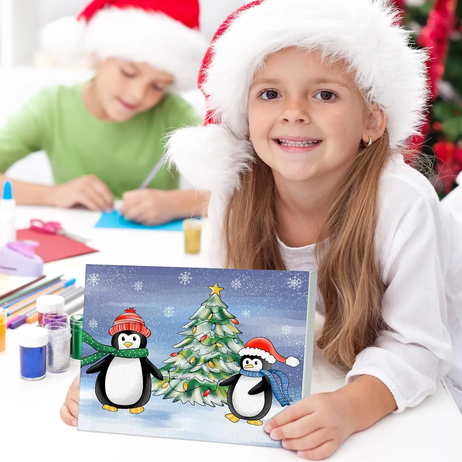 COCHIE 6 Pack 8x10 Inches Christmas Pre Drawn Canvas to Paint for Sip and Paint Party, X-mas Pre Printed Canvases, Peppermint Candy House Snowman Pre Sketched Canvas for Painting for Adults, Kids
