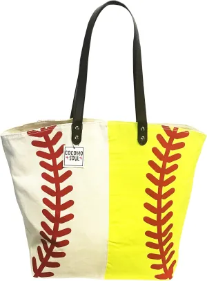 Cocomo Soul Baseball Softball Canvas Tote Bag Handbag Large Oversize Sports 20 x 17 Inches