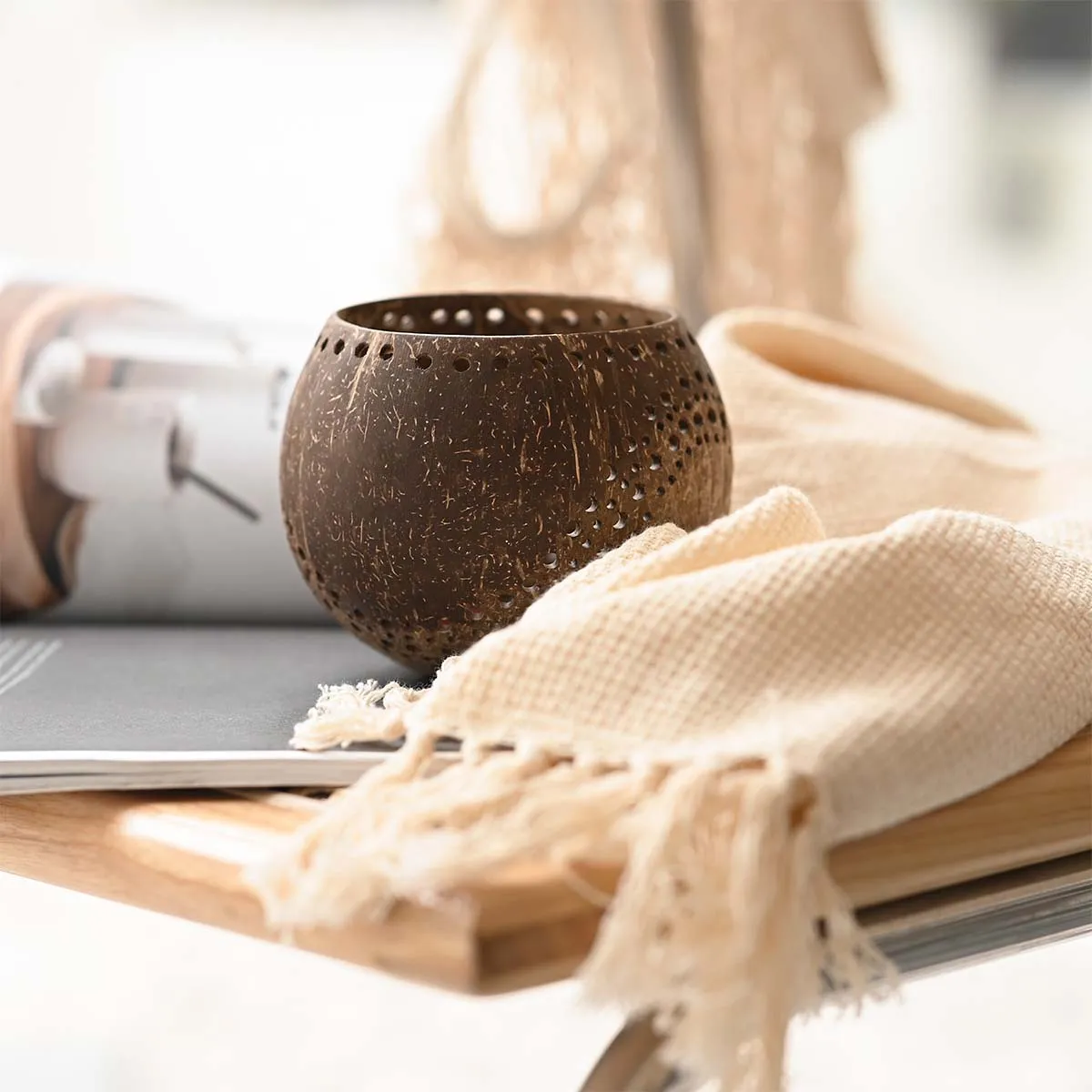 Coconut Shell Tea Light Holder Set