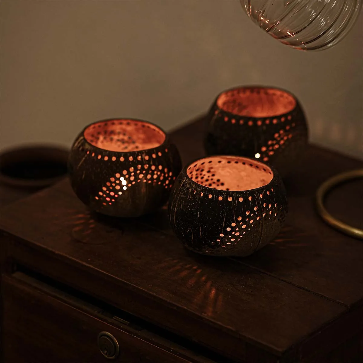 Coconut Shell Tea Light Holder Set