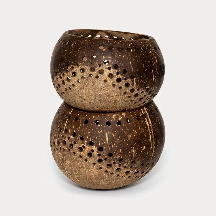 Coconut Shell Tea Light Holder Set
