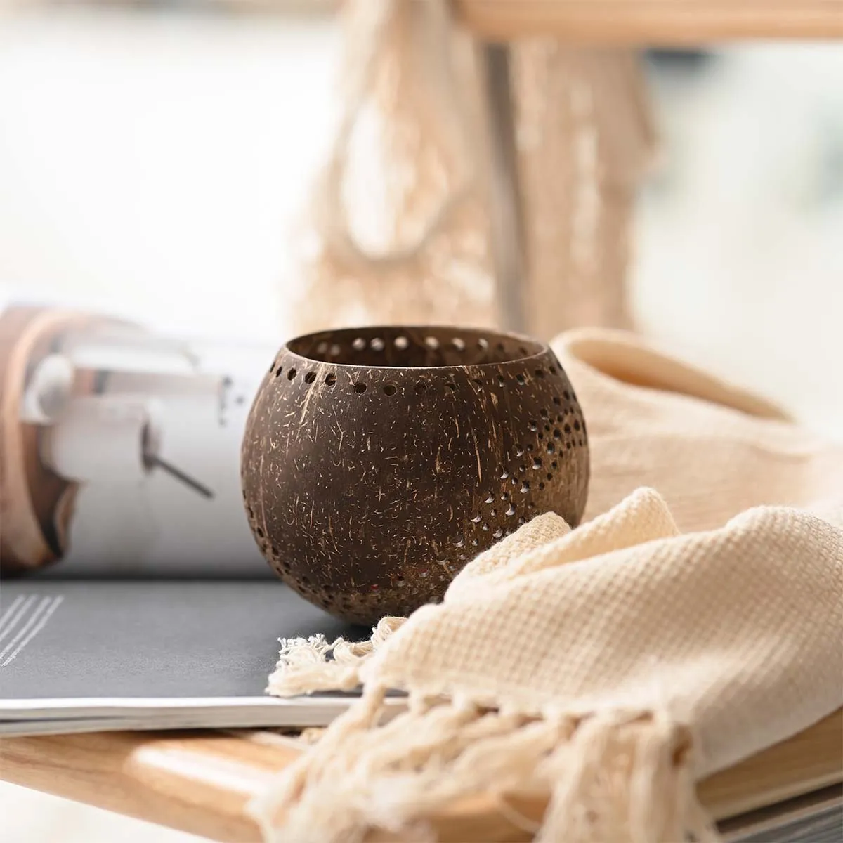 Coconut Shell Tea Light Holder Set