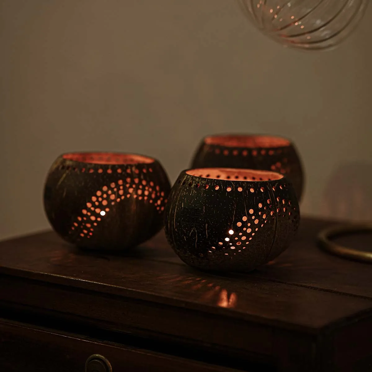Coconut Shell Tea Light Holder Set