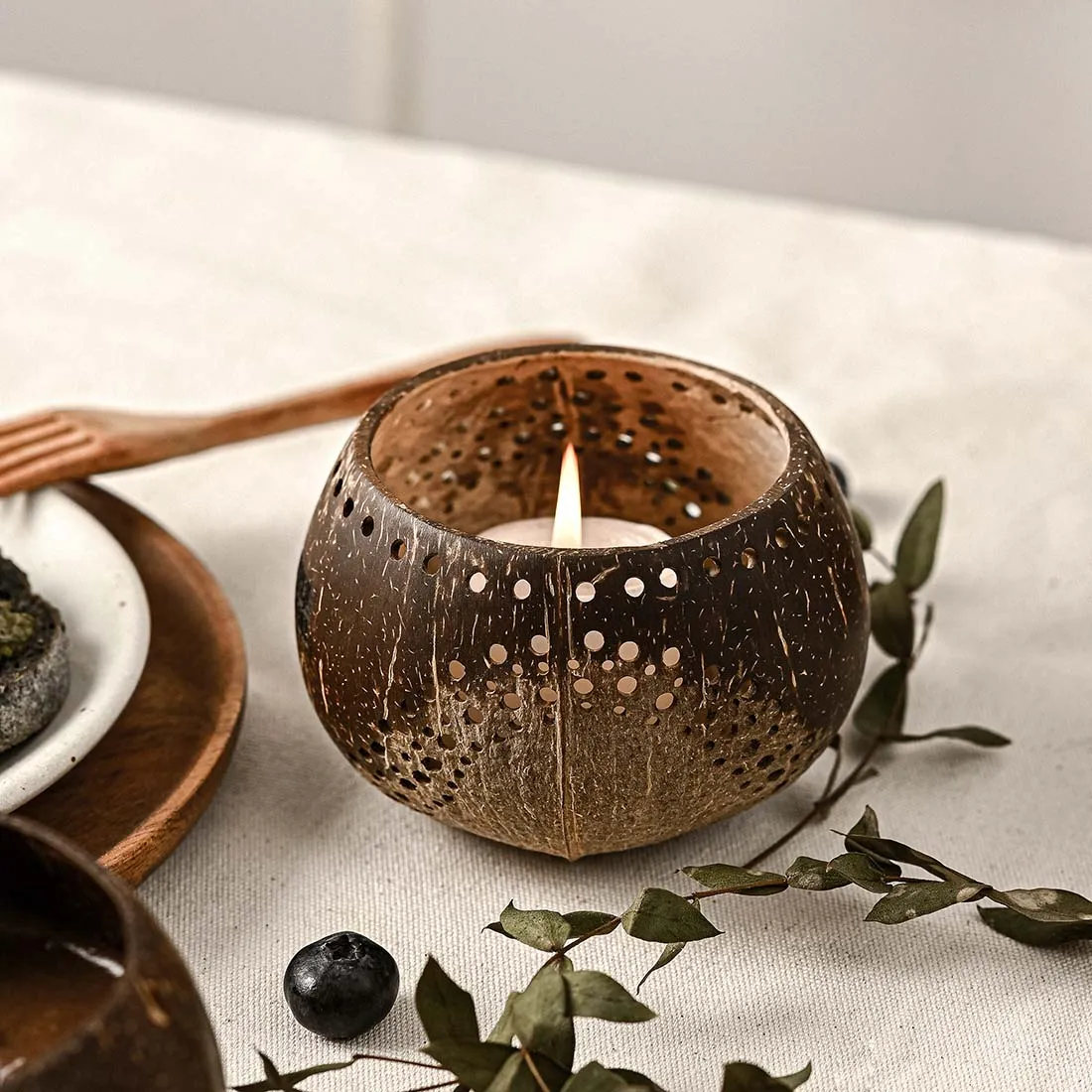 Coconut Shell Tea Light Holder Set