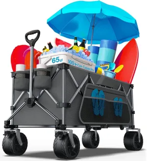Collapsible Wagon, 440lbs Wagons Carts Foldable with Big Wheels, Heavy Duty Utility Folding Wagon for Garden Camping Grocery Beach-Dark Gray