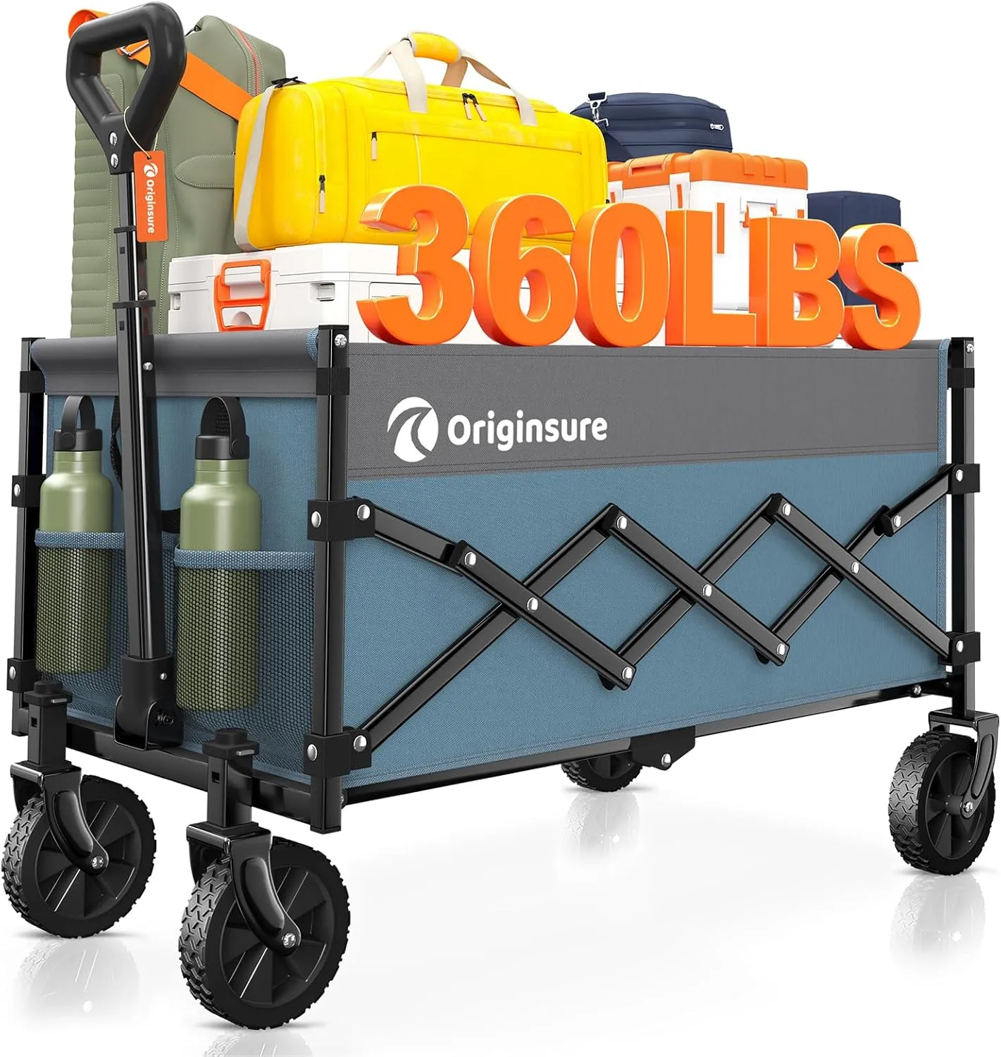 Collapsible Wagon Cart Foldable - Lightweight Portable Heavy Duty Folding Beach Wagons with Wheels - Outdoor Utility Carts for Grocery, Camping, Shopping with Large Capacity - Grey&Blue