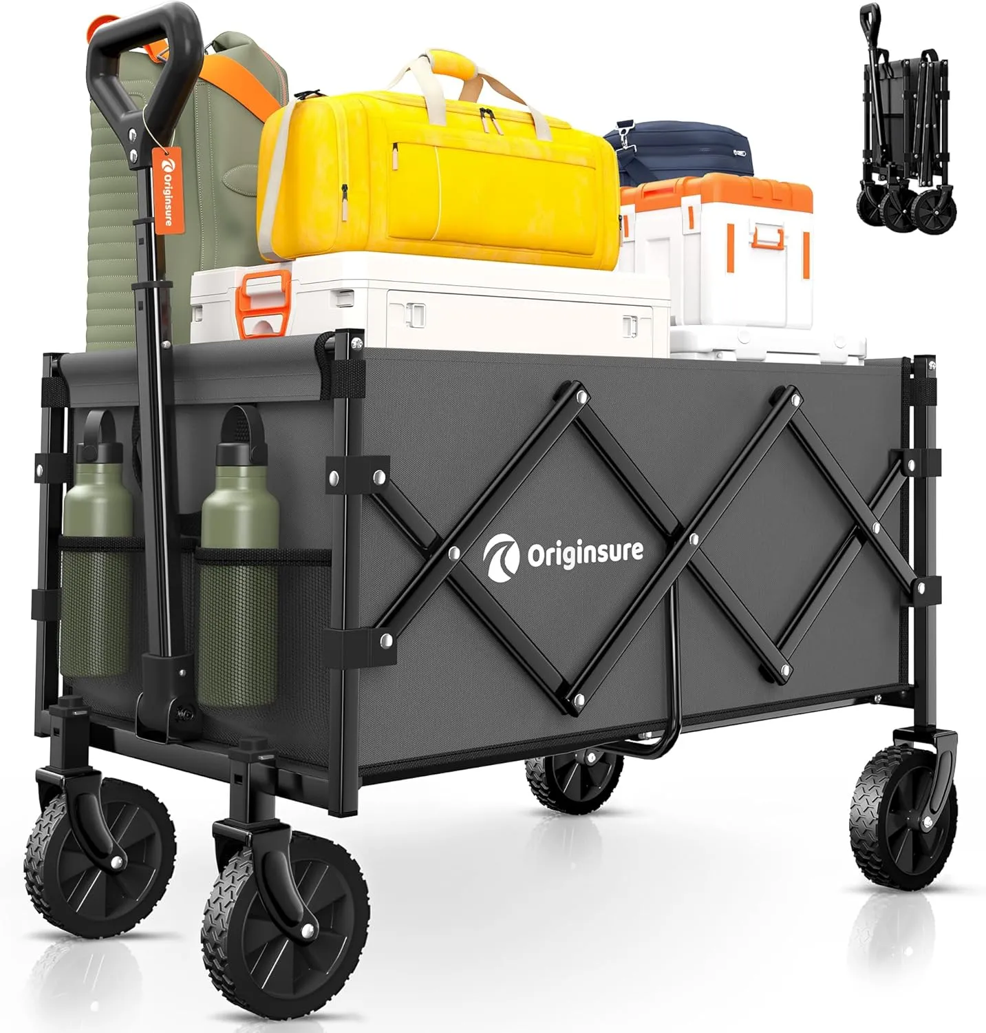 Collapsible Wagon Cart Foldable - Portable Heavy Duty Folding Beach Wagons with Wheels - Outdoor Utility Carts for Groceries, Shopping, Camping, Sports, Garden with Large Capacity - Grey