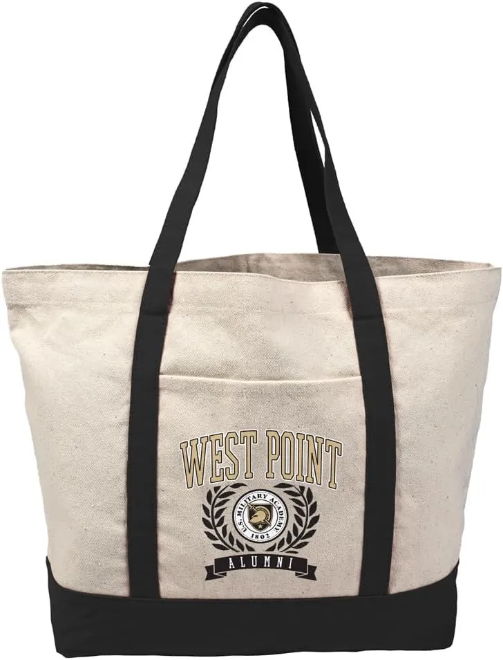 Collegiate Alumni Seal Canvas Tote Bag With External Pocket, Reusable Shoulder Bag for Shopping, Beach