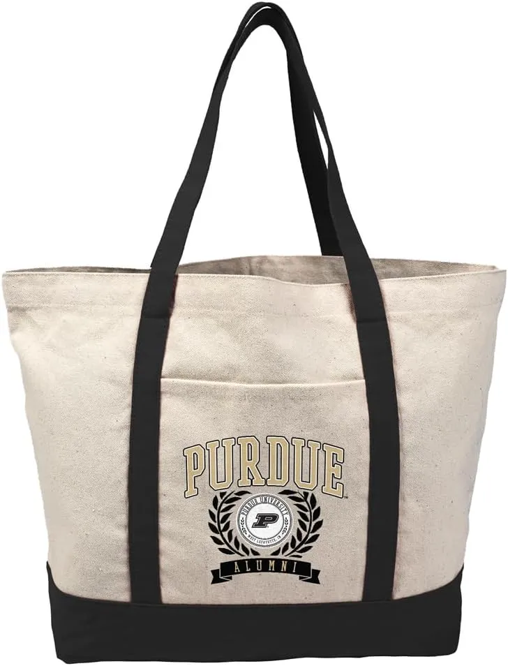 Collegiate Alumni Seal Canvas Tote Bag With External Pocket, Reusable Shoulder Bag for Shopping, Beach