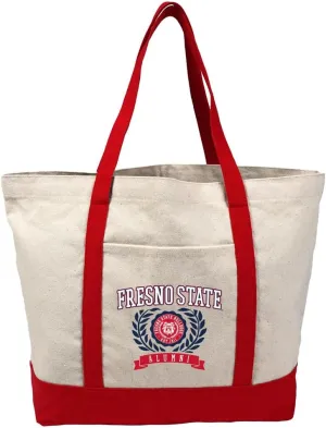 Collegiate Alumni Seal Canvas Tote Bag With External Pocket, Reusable Shoulder Bag for Shopping, Beach