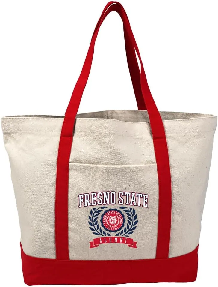 Collegiate Alumni Seal Canvas Tote Bag With External Pocket, Reusable Shoulder Bag for Shopping, Beach
