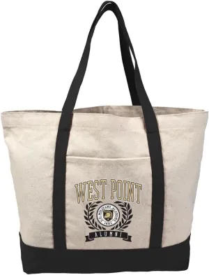 Collegiate Alumni Seal Canvas Tote Bag With External Pocket, Reusable Shoulder Bag for Shopping, Beach