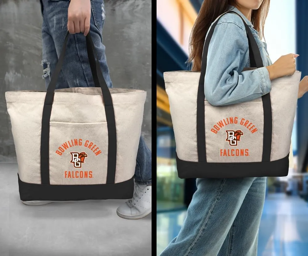 Collegiate Arched School Name Canvas Tote Bag With External Pocket, Reusable Shoulder Bag for Shopping, Beach