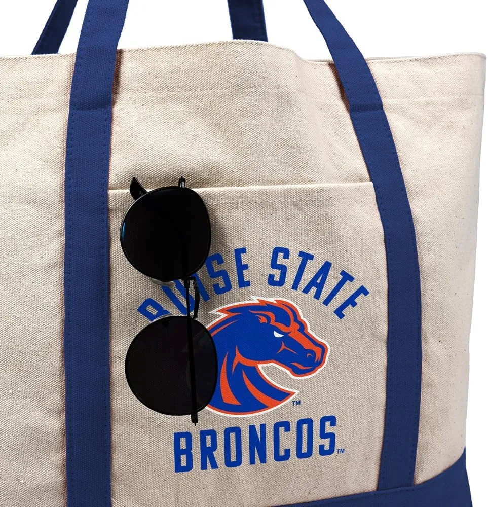 Collegiate Arched School Name Canvas Tote Bag With External Pocket, Reusable Shoulder Bag for Shopping, Beach