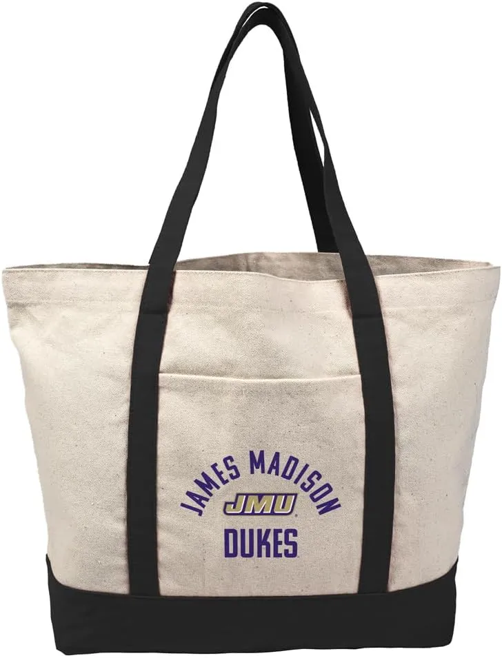 Collegiate Arched School Name Canvas Tote Bag With External Pocket, Reusable Shoulder Bag for Shopping, Beach