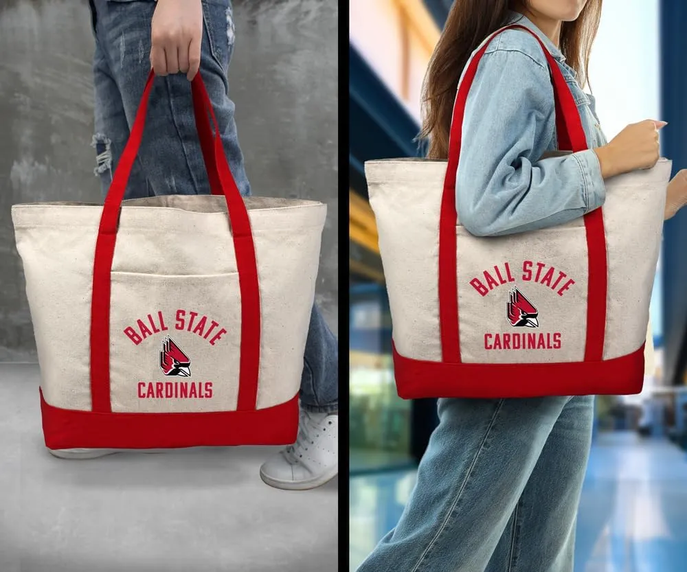 Collegiate Arched School Name Canvas Tote Bag With External Pocket, Reusable Shoulder Bag for Shopping, Beach