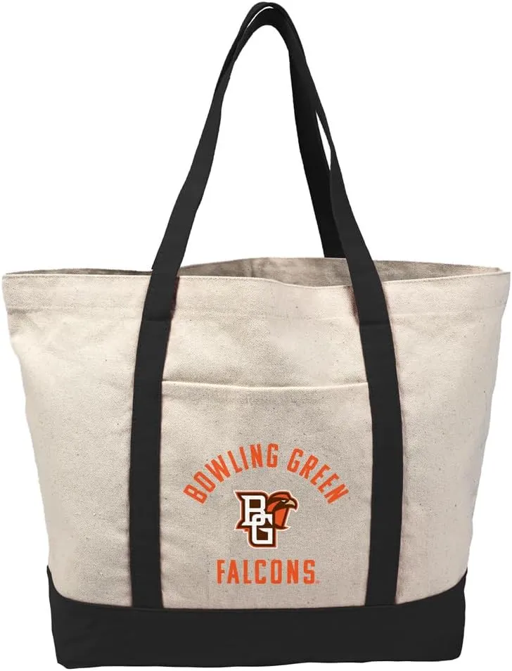 Collegiate Arched School Name Canvas Tote Bag With External Pocket, Reusable Shoulder Bag for Shopping, Beach