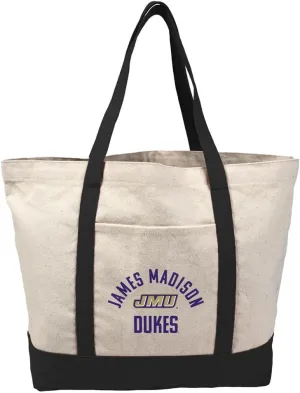 Collegiate Arched School Name Canvas Tote Bag With External Pocket, Reusable Shoulder Bag for Shopping, Beach