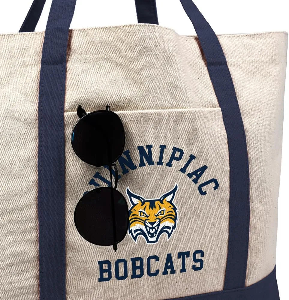 Collegiate Arched School Name Canvas Tote Bag With External Pocket, Reusable Shoulder Bag for Shopping, Beach