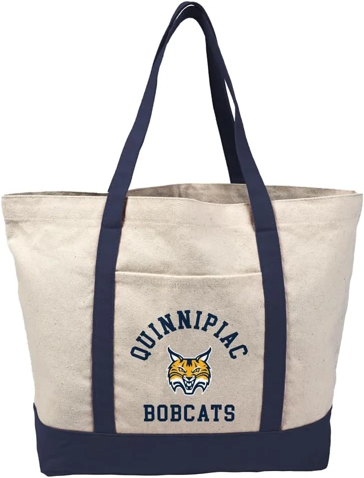Collegiate Arched School Name Canvas Tote Bag With External Pocket, Reusable Shoulder Bag for Shopping, Beach
