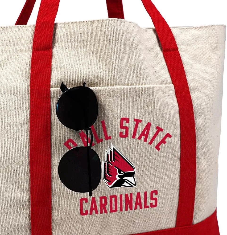 Collegiate Arched School Name Canvas Tote Bag With External Pocket, Reusable Shoulder Bag for Shopping, Beach