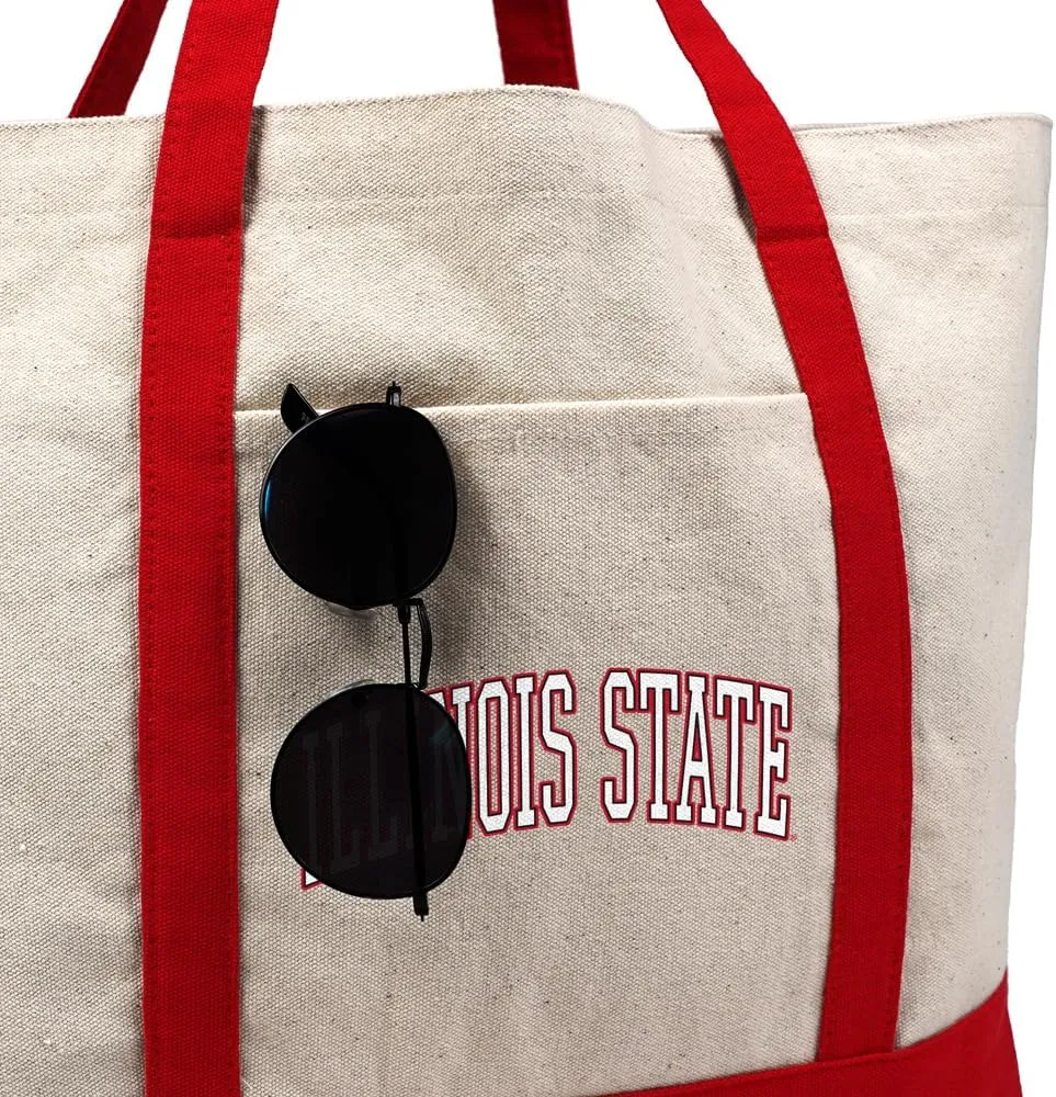 Collegiate Distressed School Name Canvas Tote Bag With External Pocket, Reusable Shoulder Bag for Shopping, Beach