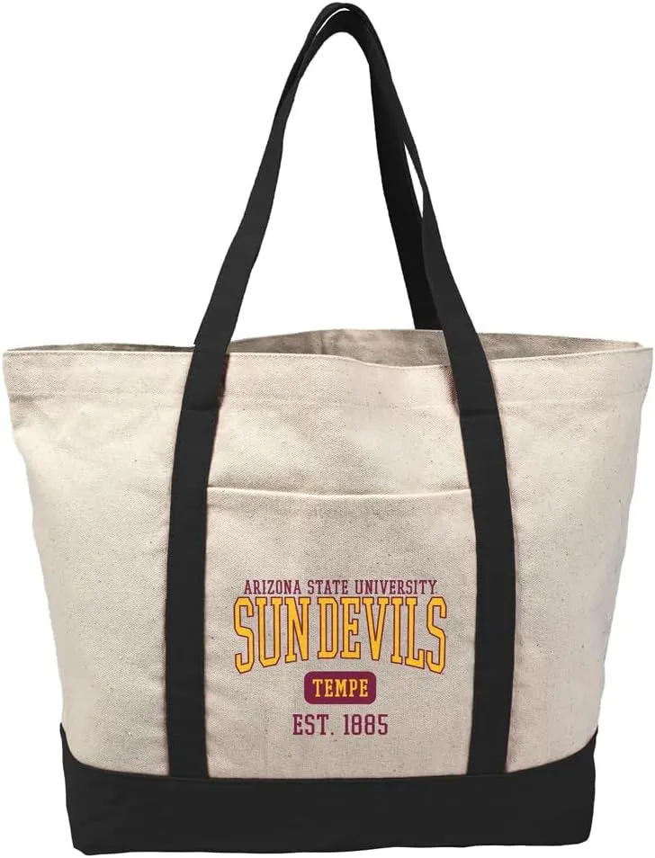 Collegiate Established Date Canvas Tote Bag With External Pocket, Reusable Shoulder Bag for Shopping, Beach