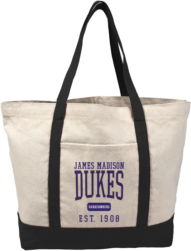 Collegiate Established Date Canvas Tote Bag With External Pocket, Reusable Shoulder Bag for Shopping, Beach