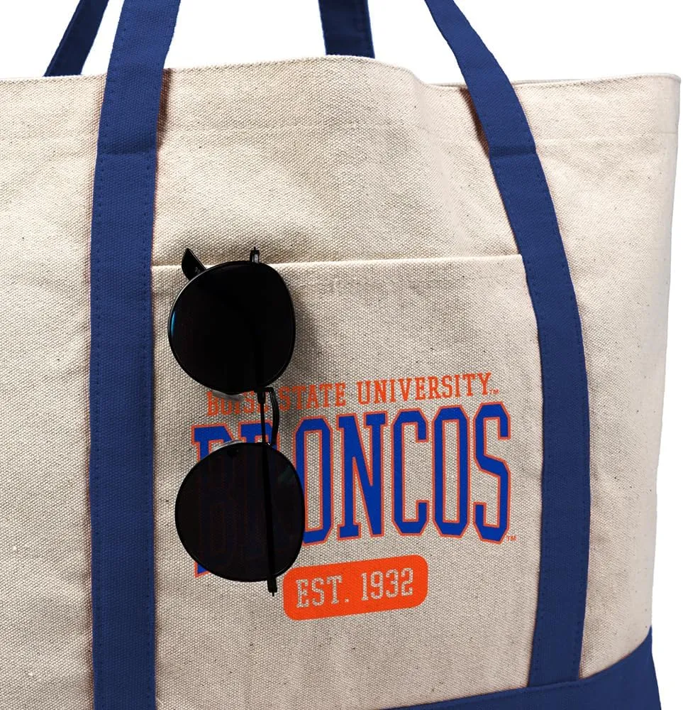 Collegiate Established Date Canvas Tote Bag With External Pocket, Reusable Shoulder Bag for Shopping, Beach