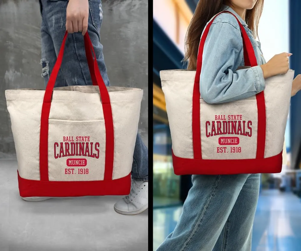 Collegiate Established Date Canvas Tote Bag With External Pocket, Reusable Shoulder Bag for Shopping, Beach