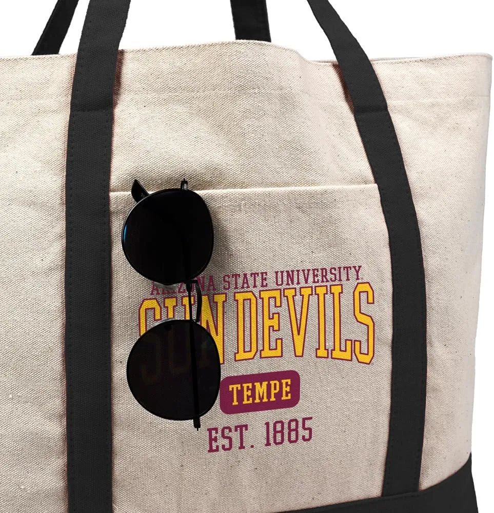 Collegiate Established Date Canvas Tote Bag With External Pocket, Reusable Shoulder Bag for Shopping, Beach