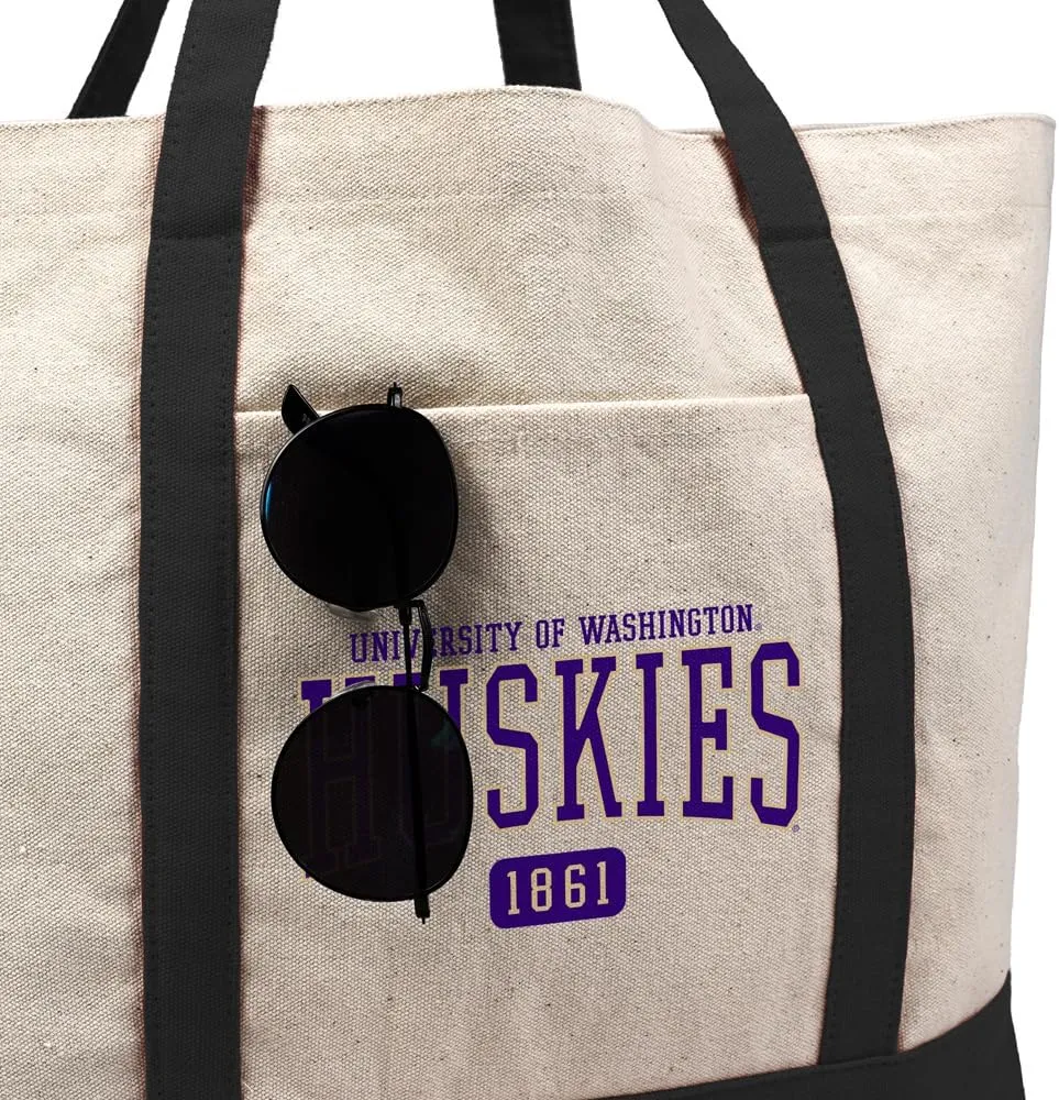 Collegiate Established Date Canvas Tote Bag With External Pocket, Reusable Shoulder Bag for Shopping, Beach