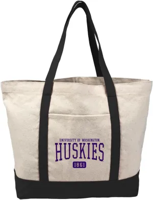 Collegiate Established Date Canvas Tote Bag With External Pocket, Reusable Shoulder Bag for Shopping, Beach