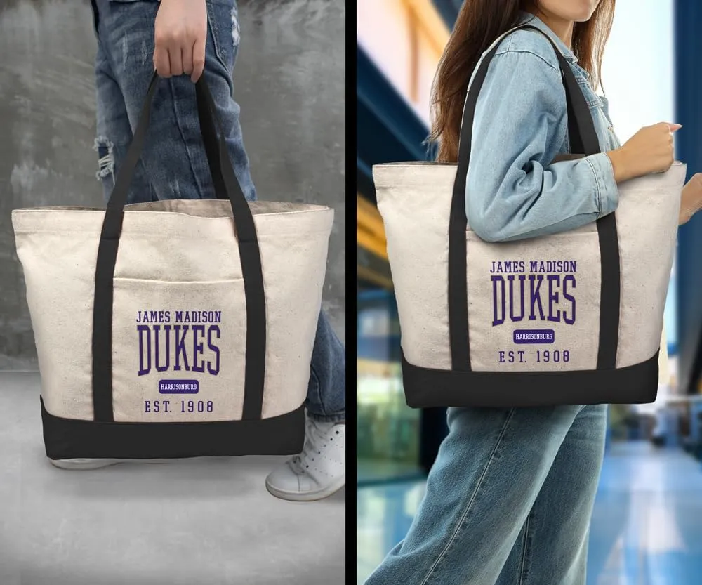 Collegiate Established Date Canvas Tote Bag With External Pocket, Reusable Shoulder Bag for Shopping, Beach