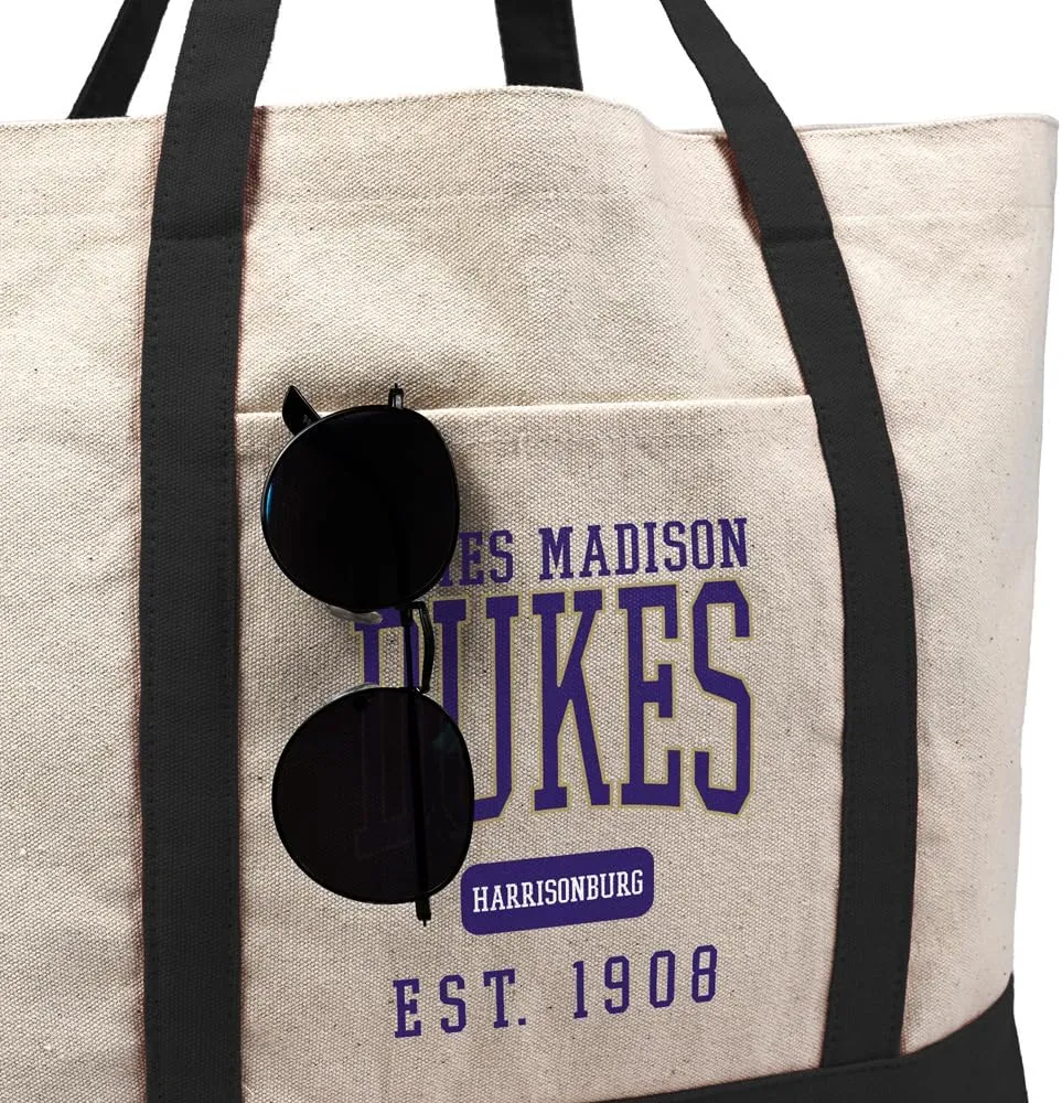 Collegiate Established Date Canvas Tote Bag With External Pocket, Reusable Shoulder Bag for Shopping, Beach