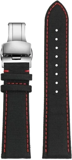 Compatible with Casio Edifice Series EF-550D EFR-303L EFB900 Series Canvas Nylon Watch Strap 22mm Waterproof Sports Watchband Bracelet(Black red-Silver B)