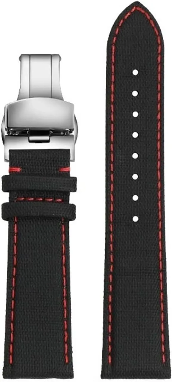 Compatible with Casio Edifice Series EF-550D EFR-303L EFB900 Series Canvas Nylon Watch Strap 22mm Waterproof Sports Watchband Bracelet(Black red-Silver B)