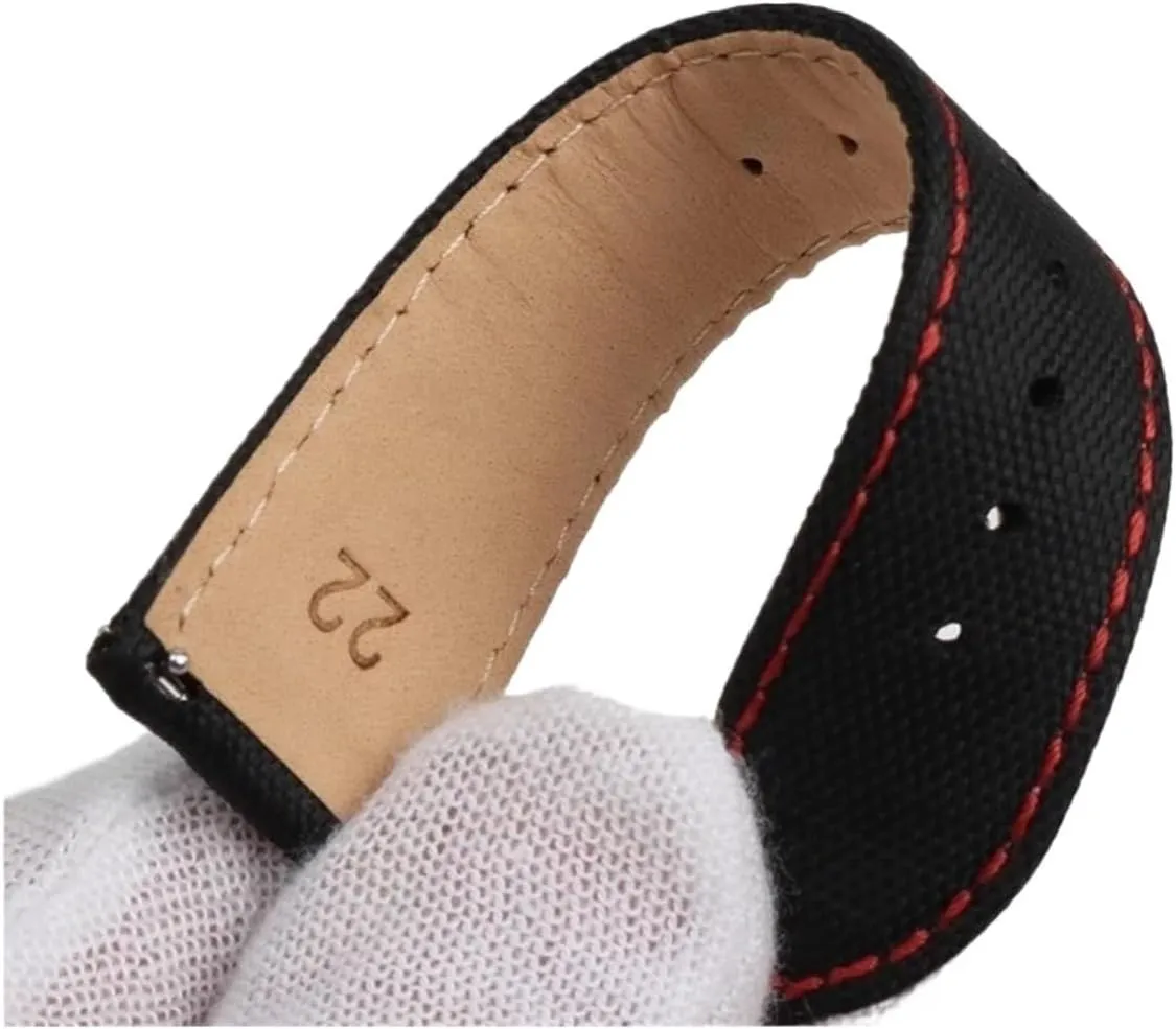 Compatible with Casio Edifice Series EF-550D EFR-303L EFB900 Series Canvas Nylon Watch Strap 22mm Waterproof Sports Watchband Bracelet(Black red-Silver B)