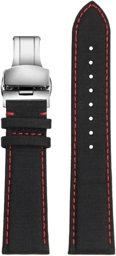 Compatible with Casio Edifice Series EF-550D EFR-303L EFB900 Series Canvas Nylon Watch Strap 22mm Waterproof Sports Watchband Bracelet(Black red-Silver B)