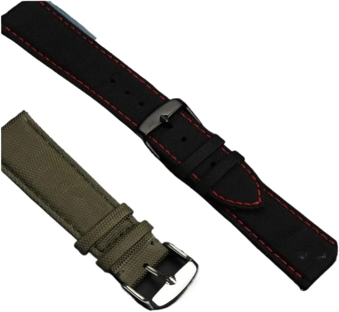 Compatible with Casio Edifice Series EF-550D EFR-303L EFB900 Series Canvas Nylon Watch Strap 22mm Waterproof Sports Watchband Bracelet(Black red-Silver B)