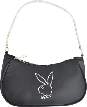 Concept One Playboy Shoulder Bag, Women's Purse Handbag with Rhinestone Carry Strap and Bunny Logo
