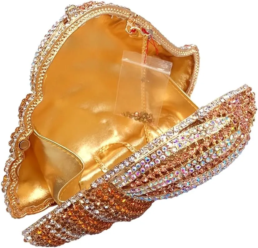 Conch Rhinestone Evening Clutch Bag for Women Novelty Crystal Clutch Purse Wedding Cocktail Party Shiny Handbag Purse