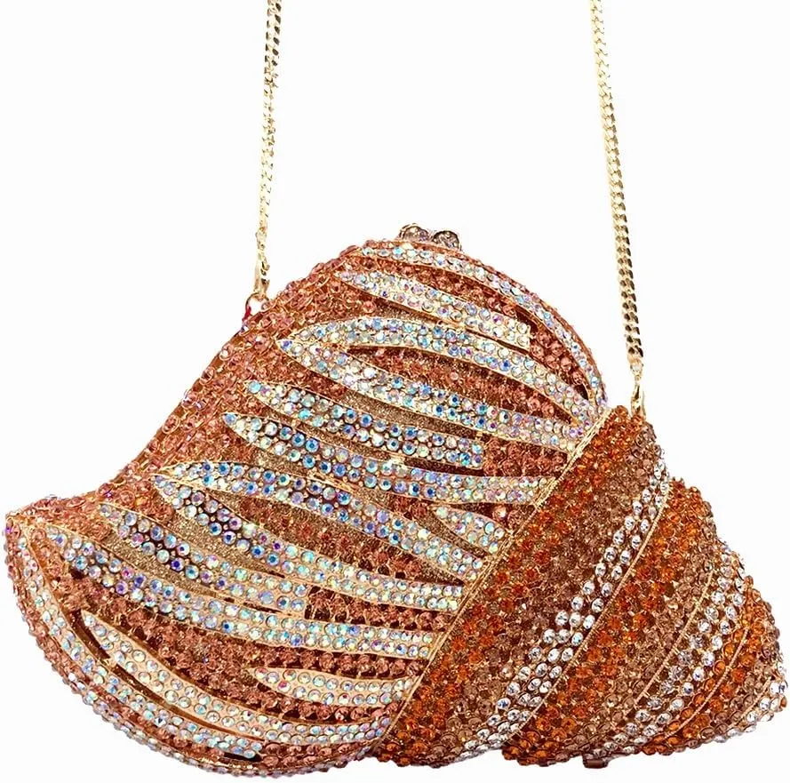 Conch Rhinestone Evening Clutch Bag for Women Novelty Crystal Clutch Purse Wedding Cocktail Party Shiny Handbag Purse