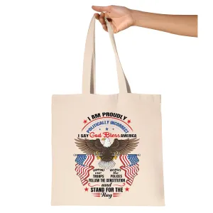 Conservative Gift for Politically Incorrect Fans God Bless USA Natural White Multicolor Canvas Tote Bag