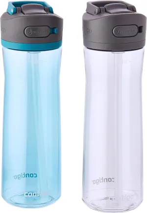 Contigo Ashland 2.0 Leak-Proof Water Bottle with Lid Lock and Angled Straw Dishwasher Safe Interchangeable Lid Pack of 2 24oz Juniper/Sake