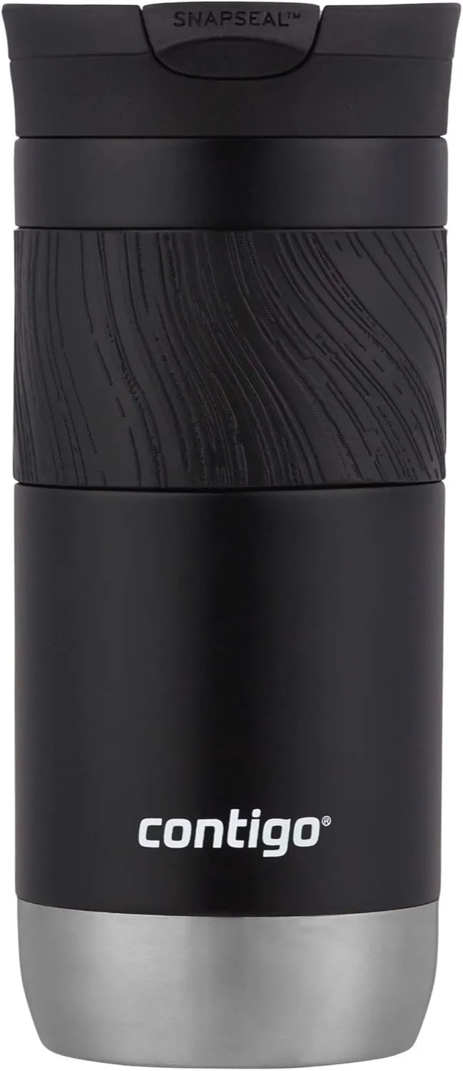 Contigo Byron Vacuum-Insulated Stainless Steel Travel Mug with Leak-Proof Lid, Reusable Coffee Mug or Water Bottle, BPA-Free, 16oz, Licorice, Keeps Beverages Hot for 6 Hours or Cold for 12 Hours