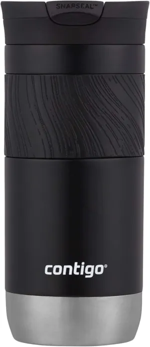 Contigo Byron Vacuum-Insulated Stainless Steel Travel Mug with Leak-Proof Lid, Reusable Coffee Mug or Water Bottle, BPA-Free, 16oz, Licorice, Keeps Beverages Hot for 6 Hours or Cold for 12 Hours
